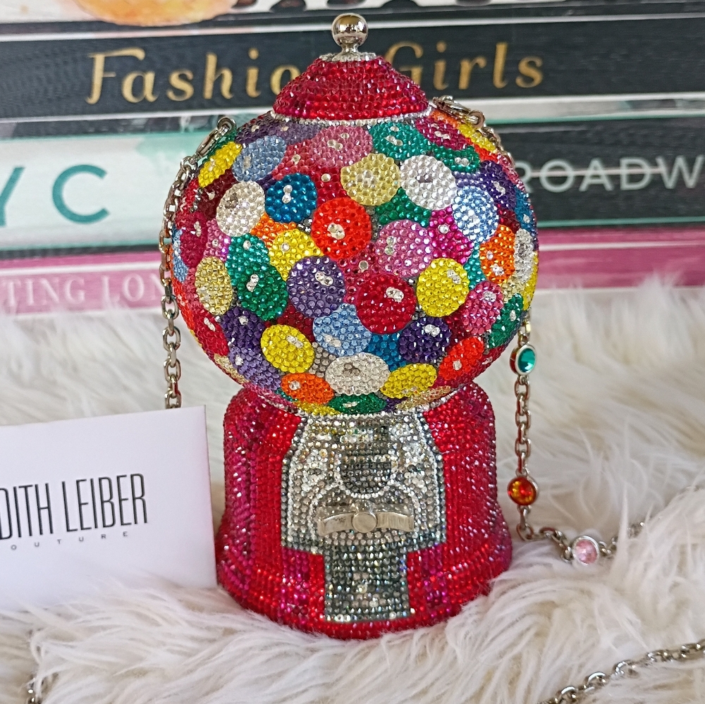 Judith Leiber Couture Rainbow Crystal Gumball Candy Machine Minaudiere Bag